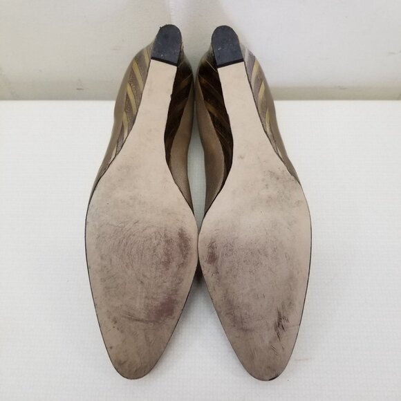 Magdesians 10N Gold Metallic Wedge Heels USA Vintage Slip On Costume Retro - Picture 4 of 9